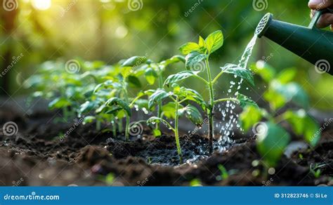 Organic Farming Farmer Planting Tomato Seedling In Vegetable Garden