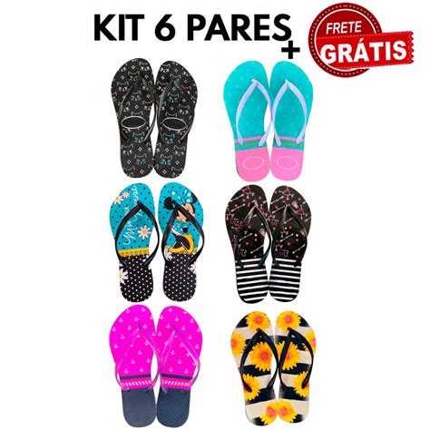 Kit Chinelos Feminino Slim Sand Lia Rasteirinha Moda Praia E Casual