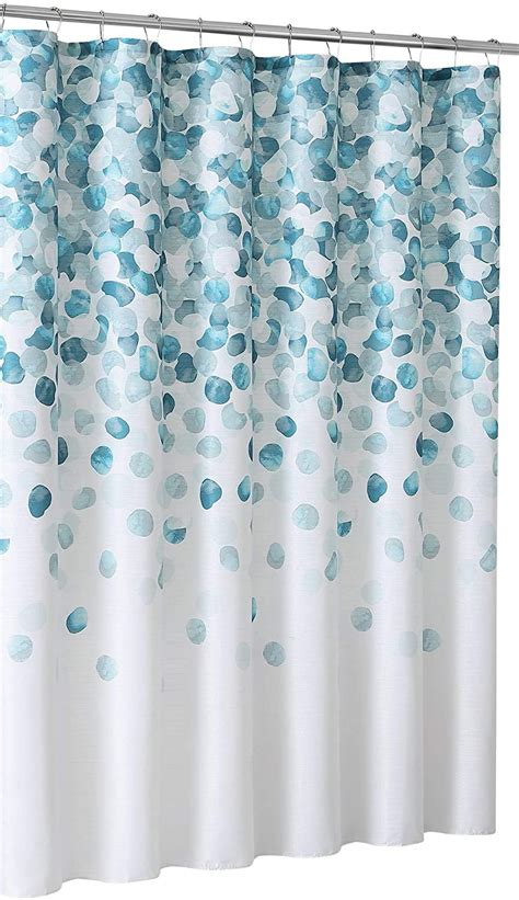 Modern Fabric Shower Curtain Geometric Cascading Pattern Of Blue Teal