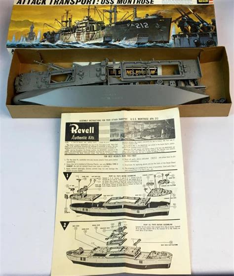 Lot Vintage 1971 Uss Montrose Attack Transport Wwii Ship Revell Model