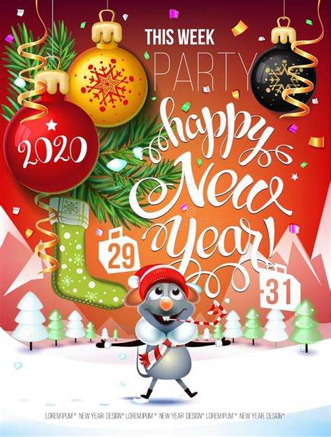 New Year`s Design 2020 The Year Mouse Vector Neon Figures With Lights