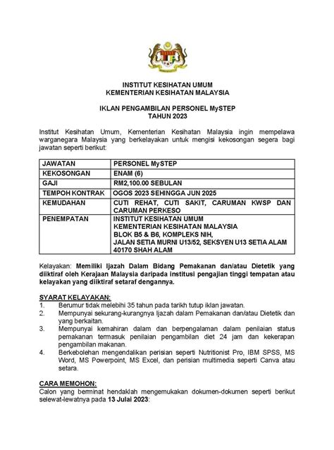 Iklan Jawatan Institut Kesihatan Umum Kkm Jobs Hub