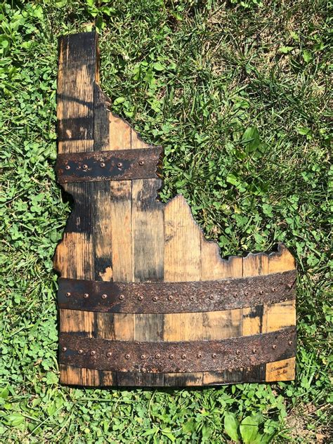 Idaho State Bourbon Barrel Wood Cutout With Rings Etsy