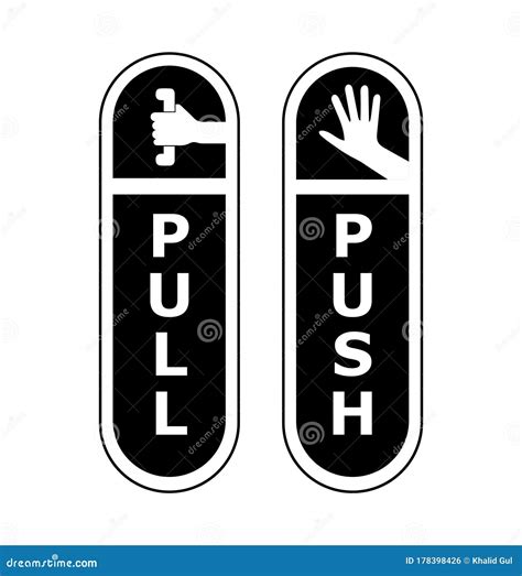 Set Of Pull Or Push Door Signs Handle To Open Doors Vector