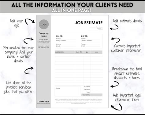 EDITABLE Job Estimate Template Small Business Template - Etsy
