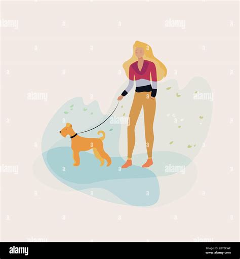 Women Walking A Dog Stock Vector Images Alamy