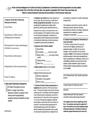 Fillable Online Labor State Ny Notice And Acknowledgement Of Pay Rate