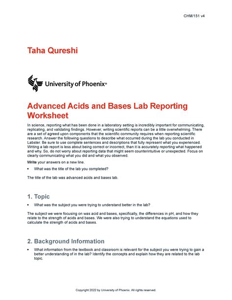 Chem 2 Week 4 Lab Report Taha Qureshi CHM 151 V Taha Qureshi Advanced