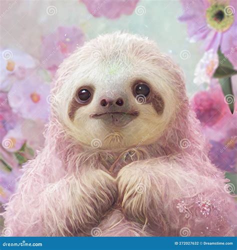 Portrait Of Adorable And Chubby Sloth Animal Neutral Colors Stock