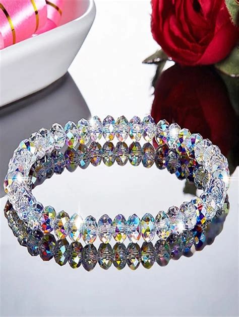 1pc Women S Simple And Fashionable Artificial Crystal Delicate Luxury Charm Beaded Bracelet Sweet