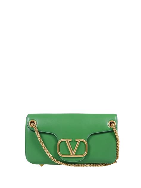 Woman Valentino Garavani Green Leather Shoulder Bag Stud Sign