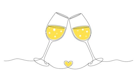 Premium Vector Continuous One Line Drawing Of Cheers Two Glasses With