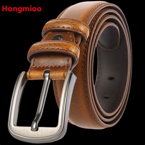 Hongmioo Cinturón de cuero de vaca con Pin para hombre diseño clásico