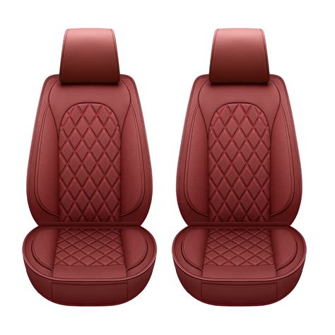 Lingvido Burgundy Faux Leather Car Seat Covers Breathable Rhombus