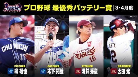 3・4月度の月間バッテリー賞が発表！ 中日・柳裕也＆木下拓哉、楽天・涌井秀章＆太田光が受賞 Baseball King