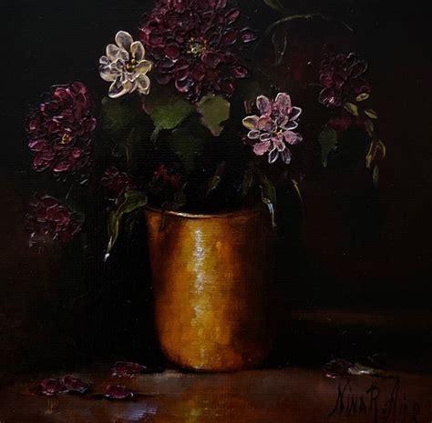 Dahlia Fall Arrangement Original Oil Painting Still Life By Nina R Aide