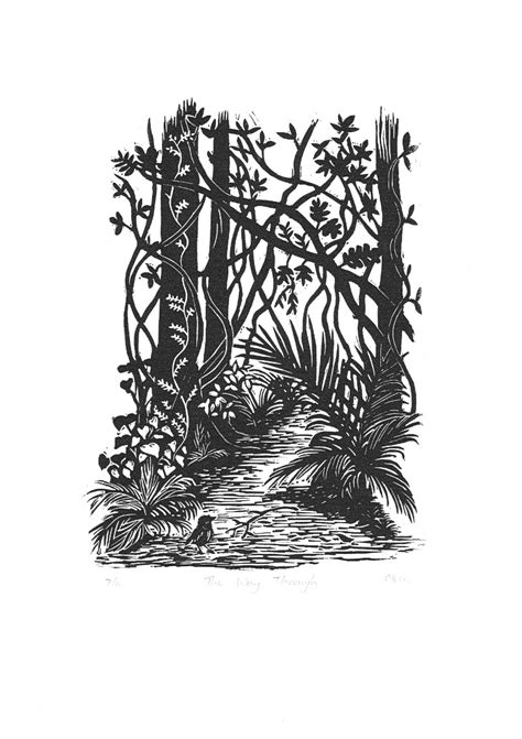 New Zealand Bush Linocut Print The Way Through Margaret White Art