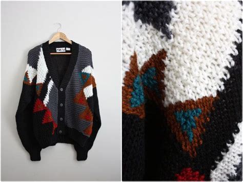 Vintage 80s Oversized Cardigan Chunky Knit Southwestern Etsy