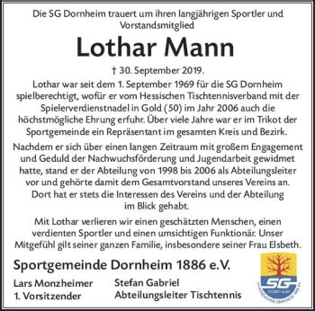 Traueranzeigen Von Lothar Mann Vrm Trauer De