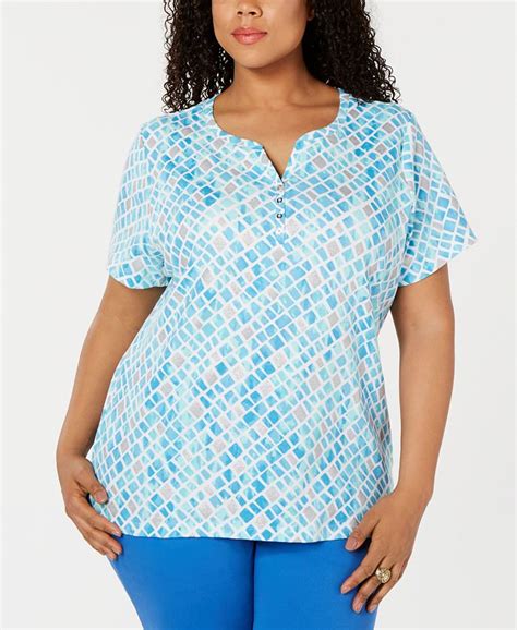 Karen Scott Plus Size Ombré Sparkle Henley Top Created For Macys Macys