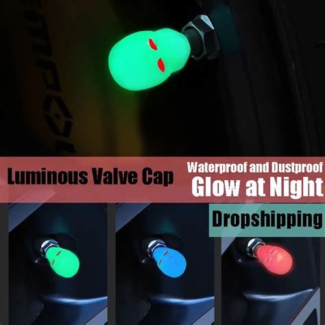 Skull Car Luminous Tire Valve Cap Wheel Covers Hub Glowing Dust Proof