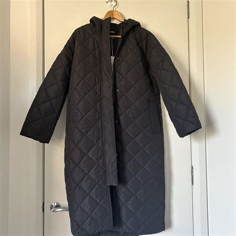 Monki Long Quilted Puffer Coat • Xs Slightly Depop