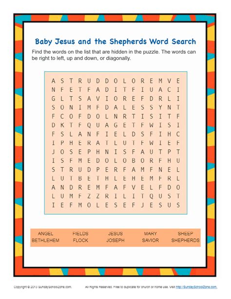 Baby Jesus And The Shepherds Bible Word Search