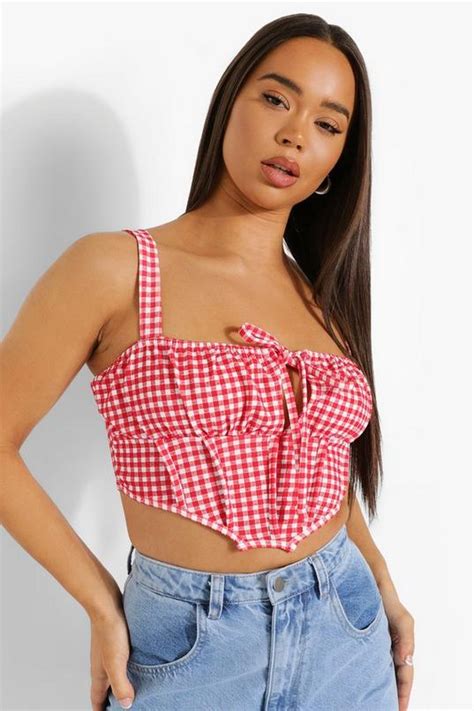 Gingham Corset Style Crop Top Boohoo