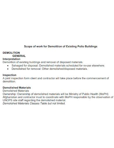 Free Demolition Scope Of Work Samples Residential Electrical