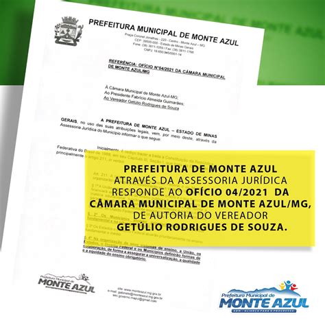 PREFEITURA DE MONTE AZUL RESPONDE AO OFÍCIO 04 2021 DA CÂMARA MUNICIPAL