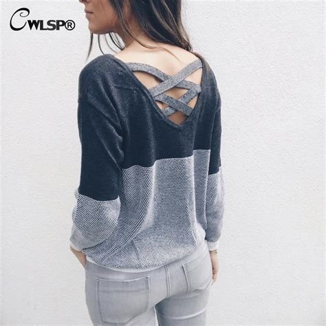 Qz Autumn New Long Sleeve T Shirt Women Back Cross Hollow Out