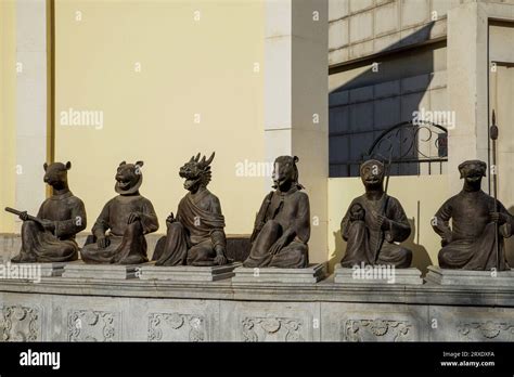 Beijing China January Zodiac Sculptures Outside The Old