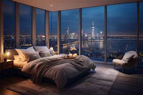 Premium Ai Image Luxurious Penthouse Bedroom With Skyline View