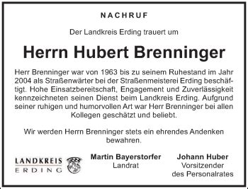 Traueranzeigen Von Hubert Brenninger Trauer Merkur De