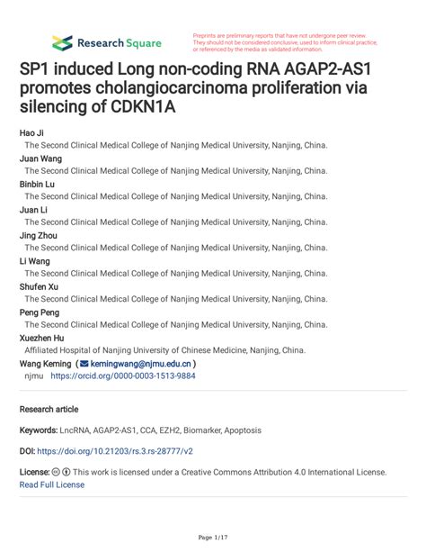 Pdf Sp1 Induced Long Non Coding Rna Agap2 As1 Promotes