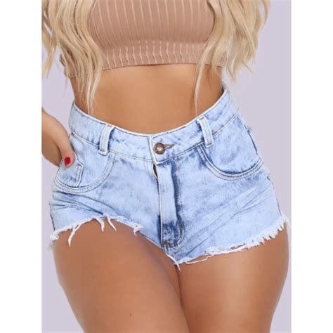 Shorts Jeans Feminino Cintura Alta Cos Alto Desfiado Hot Pants Shopee Brasil