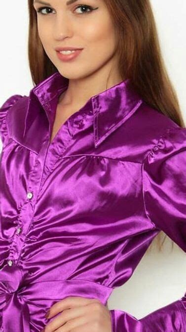 Pin By Satin Lux On Purple Satin 💜 Satin Blouses Beautiful Blouses Satin Clothes