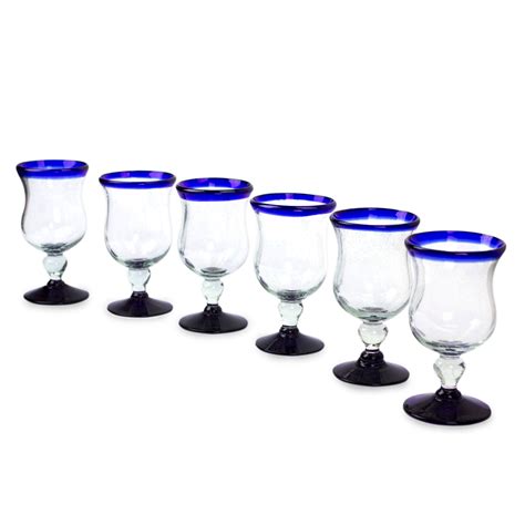 Unicef Market Handblown Recycled Glass Goblets Set Of 6 Blue Horizon