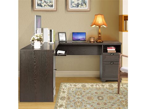 Costway L Shaped Corner Computer Desk Writing Table Study Workstation