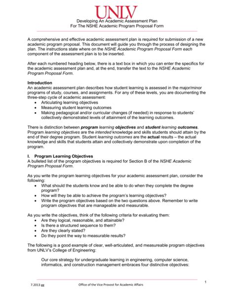 Program Proposal Academic Assessment Plan Instructions