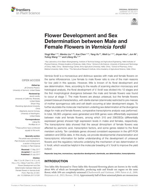 PDF Flower Development And Sex Determination Between Male And Female Flowers In Vernicia Fordii