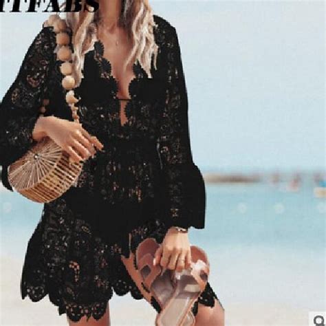 Womens Summer Beach Wear Beach Cover Up Perspective Sexy Lace Long