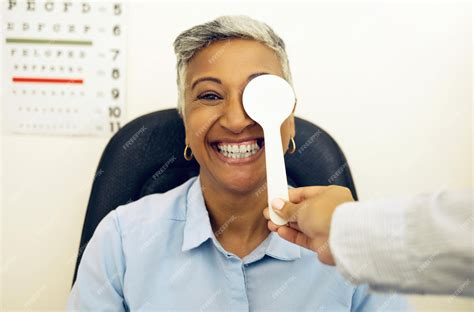 Premium Photo Eye Exam Woman Or Portrait With Cover For Vision