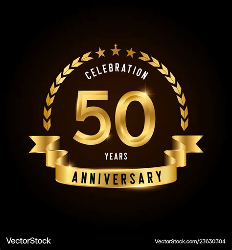 50 Years Anniversary Celebration Logotype Golden Vector Image