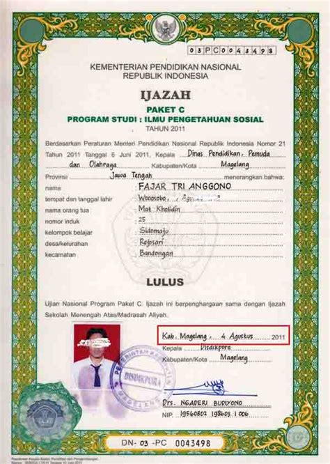 Contoh Ijazah Paket C Gudang Materi Online