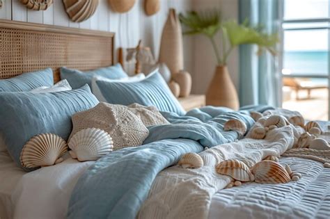 Premium Photo Cozy Coastal Cottage Inspired Bedroom With Seashell Decorations W Interior