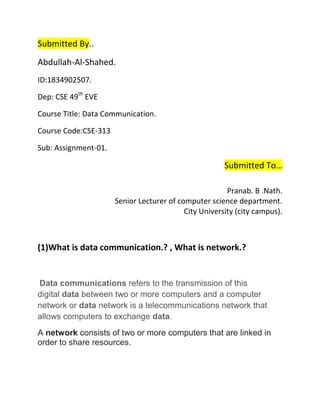 Data Communication Assignment 1 PDF