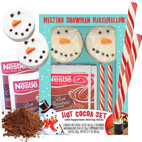 Melting Snowman Marshmallows Hot Cocoa Kit Includes Snowmen Marshmallow Peppermint Sticks And