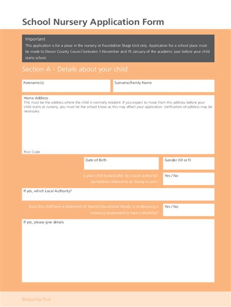 Fillable Online Application Form For A Nursery Class Place At A Primary Fax Email Print