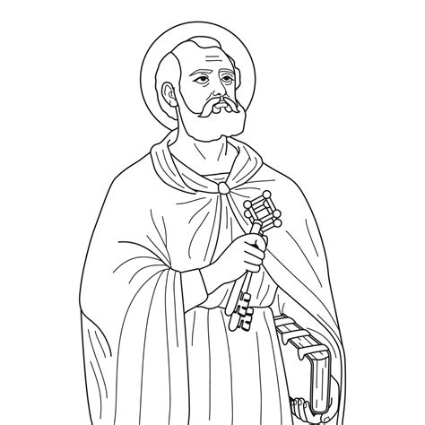 Saint Peter Apostle Of Christ Vector Illustration Outline Monochrome